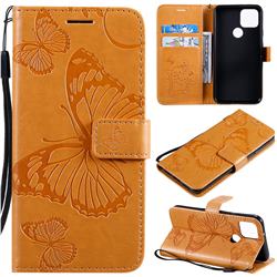Embossing 3D Butterfly Leather Wallet Case for Google Pixel 5 - Yellow