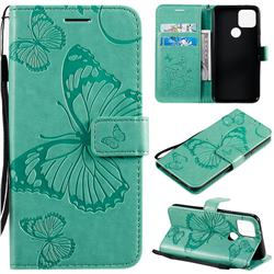 Embossing 3D Butterfly Leather Wallet Case for Google Pixel 5 - Green