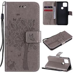 Embossing Butterfly Tree Leather Wallet Case for Google Pixel 5 - Grey