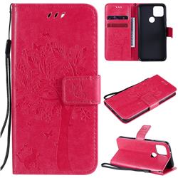Embossing Butterfly Tree Leather Wallet Case for Google Pixel 5 - Rose