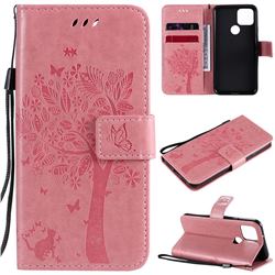 Embossing Butterfly Tree Leather Wallet Case for Google Pixel 5 - Pink
