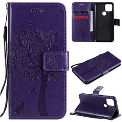 Embossing Butterfly Tree Leather Wallet Case for Google Pixel 5 - Purple