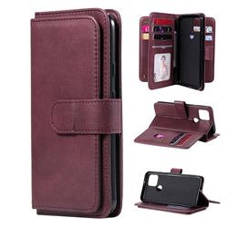 Multi-function Ten Card Slots and Photo Frame PU Leather Wallet Phone Case Cover for Google Pixel 5 - Claret