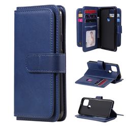 Multi-function Ten Card Slots and Photo Frame PU Leather Wallet Phone Case Cover for Google Pixel 5 - Dark Blue
