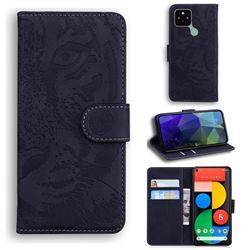 Intricate Embossing Tiger Face Leather Wallet Case for Google Pixel 5 - Black