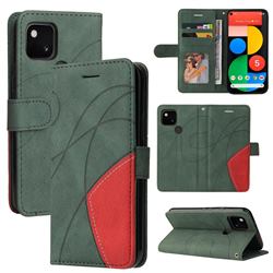 Luxury Two-color Stitching Leather Wallet Case Cover for Google Pixel 5 - Green