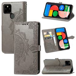 Embossing Imprint Mandala Flower Leather Wallet Case for Google Pixel 5A - Gray
