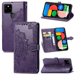Embossing Imprint Mandala Flower Leather Wallet Case for Google Pixel 5A - Purple