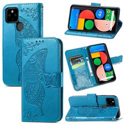Embossing Mandala Flower Butterfly Leather Wallet Case for Google Pixel 5A - Blue