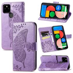 Embossing Mandala Flower Butterfly Leather Wallet Case for Google Pixel 5A - Light Purple