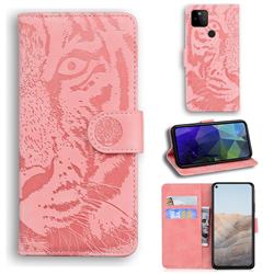 Intricate Embossing Tiger Face Leather Wallet Case for Google Pixel 5A - Pink