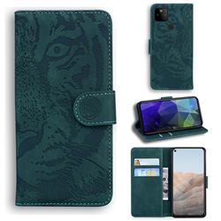 Intricate Embossing Tiger Face Leather Wallet Case for Google Pixel 5A - Green