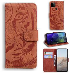 Intricate Embossing Tiger Face Leather Wallet Case for Google Pixel 5A - Brown