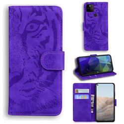 Intricate Embossing Tiger Face Leather Wallet Case for Google Pixel 5A - Purple
