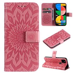 Embossing Sunflower Leather Wallet Case for Google Pixel 5A - Pink
