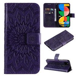 Embossing Sunflower Leather Wallet Case for Google Pixel 5A - Purple