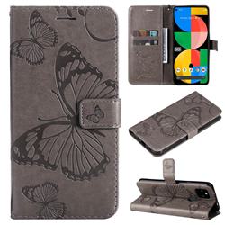 Embossing 3D Butterfly Leather Wallet Case for Google Pixel 5A - Gray