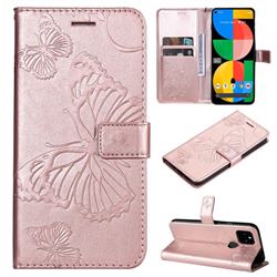 Embossing 3D Butterfly Leather Wallet Case for Google Pixel 5A - Rose Gold