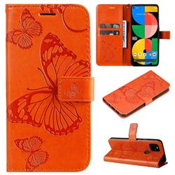 Embossing 3D Butterfly Leather Wallet Case for Google Pixel 5A - Orange