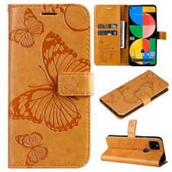 Embossing 3D Butterfly Leather Wallet Case for Google Pixel 5A - Yellow