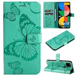 Embossing 3D Butterfly Leather Wallet Case for Google Pixel 5A - Green