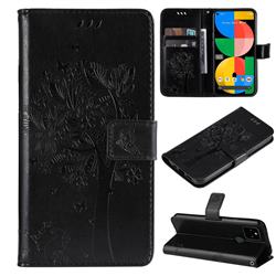 Embossing Butterfly Tree Leather Wallet Case for Google Pixel 5A - Black