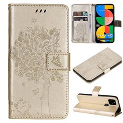 Embossing Butterfly Tree Leather Wallet Case for Google Pixel 5A - Champagne