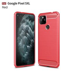 Luxury Carbon Fiber Brushed Wire Drawing Silicone TPU Back Cover for Google Pixel 5 XL - Red
