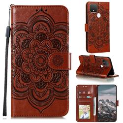 Intricate Embossing Datura Solar Leather Wallet Case for Google Pixel 5 XL - Brown