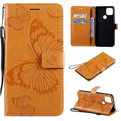 Embossing 3D Butterfly Leather Wallet Case for Google Pixel 5 XL - Yellow