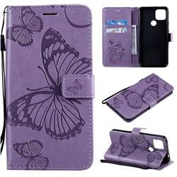 Embossing 3D Butterfly Leather Wallet Case for Google Pixel 5 XL - Purple