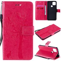 Embossing Butterfly Tree Leather Wallet Case for Google Pixel 5 XL - Rose
