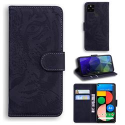 Intricate Embossing Tiger Face Leather Wallet Case for Google Pixel 5 XL - Black