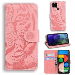 Intricate Embossing Tiger Face Leather Wallet Case for Google Pixel 5 XL - Pink