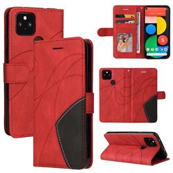 Luxury Two-color Stitching Leather Wallet Case Cover for Google Pixel 5 XL - Red