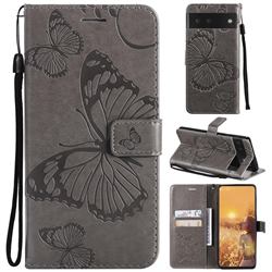 Embossing 3D Butterfly Leather Wallet Case for Google Pixel 6 - Gray