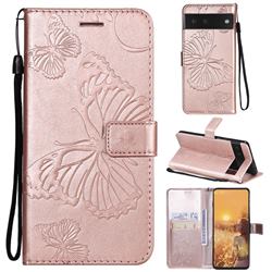 Embossing 3D Butterfly Leather Wallet Case for Google Pixel 6 - Rose Gold