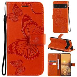 Embossing 3D Butterfly Leather Wallet Case for Google Pixel 6 - Orange
