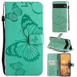 Embossing 3D Butterfly Leather Wallet Case for Google Pixel 6 - Green