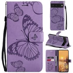 Embossing 3D Butterfly Leather Wallet Case for Google Pixel 6 - Purple