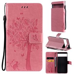 Embossing Butterfly Tree Leather Wallet Case for Google Pixel 6 - Pink
