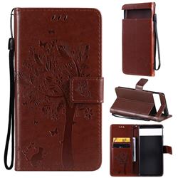 Embossing Butterfly Tree Leather Wallet Case for Google Pixel 6 - Coffee