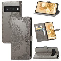 Embossing Imprint Mandala Flower Leather Wallet Case for Google Pixel 6 - Gray