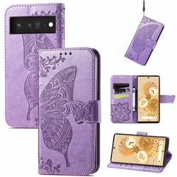 Embossing Mandala Flower Butterfly Leather Wallet Case for Google Pixel 6 - Light Purple
