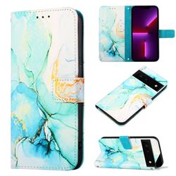 Green Illusion Marble Leather Wallet Protective Case for Google Pixel 6