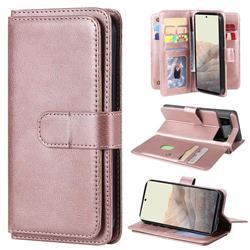 Multi-function Ten Card Slots and Photo Frame PU Leather Wallet Phone Case Cover for Google Pixel 6 - Rose Gold