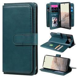 Multi-function Ten Card Slots and Photo Frame PU Leather Wallet Phone Case Cover for Google Pixel 6 - Dark Green