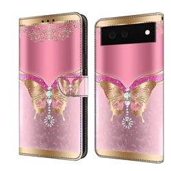 Pink Diamond Butterfly Crystal PU Leather Protective Wallet Case Cover for Google Pixel 6