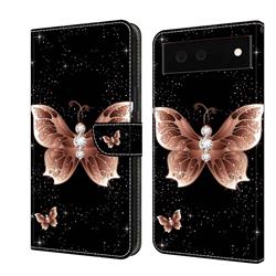Black Diamond Butterfly Crystal PU Leather Protective Wallet Case Cover for Google Pixel 6