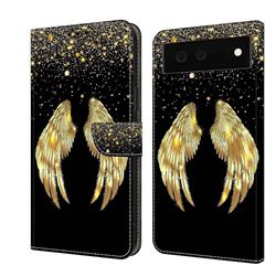 Golden Angel Wings Crystal PU Leather Protective Wallet Case Cover for Google Pixel 6